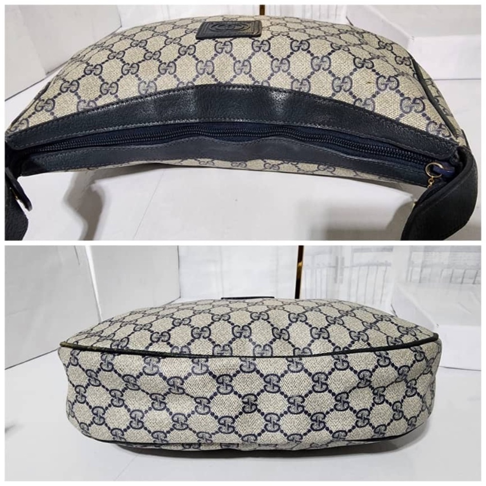 Authentic GUCCI Vintage GG Supreme Canvas Shoulder/Crossbody Bag Beige/Black - Picture 7 of 13